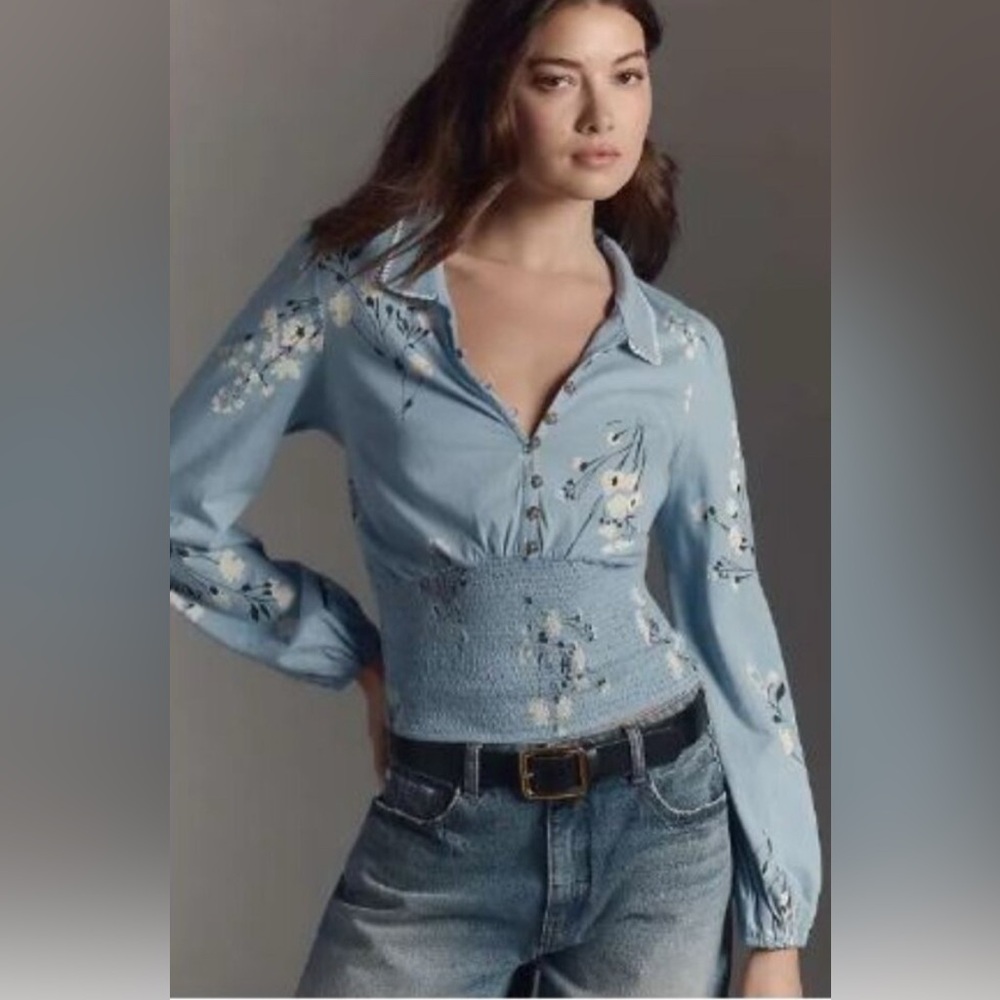 Anthropologie Maeve Floral Blue Women's Top